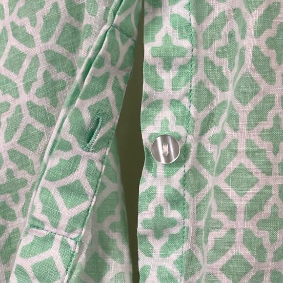 Charter Club Woman Linen Pattern Long Sleeve Button Tab Semi Sheer Blouse - Picture 12 of 15